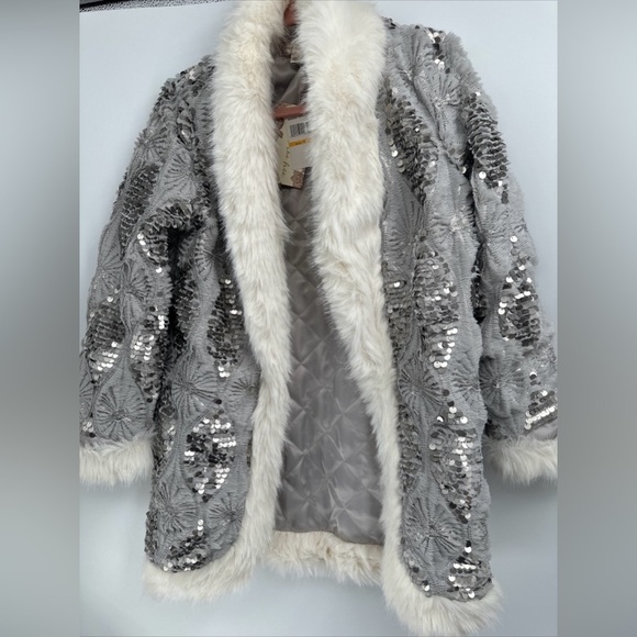 NWT Band Of The Free Nordstrom Silver Gray Boho Faux Fur Trim Jacket Small - Picture 1 of 8